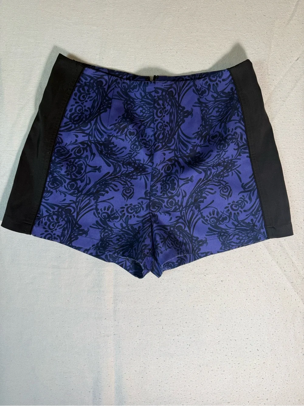 Forever 21 Purple Patterned High-Waist Shorts with Black Side Panels
